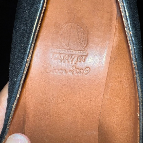 LANVIN black (snakeskin toe) & maroon leather pumps a/ mirrored-inner heel.Sz 40 - Picture 10 of 11